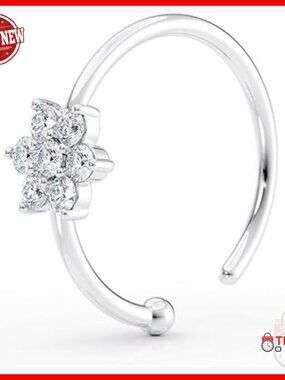 14k Gold Lab Diamond Flower Cluster Nose Ring 20G Unisex Stud